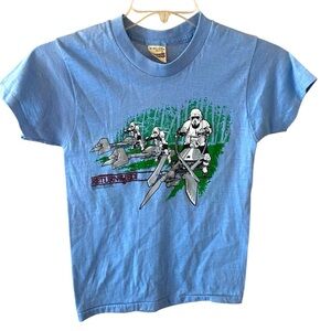 1983 Star Wars Return of the Jedi Blue Graphic Vintage T-Shirt